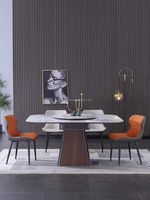 Table à manger moderne extensible en marbre avec plateau tournant en dalle de roche et base en bois, mobilier de restaurant, hôtel, bar à domicile