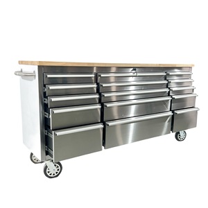 Coffre à outils de 72 pouces pour <span class=keywords><strong>garage</strong></span>, dessus en <span class=keywords><strong>bois</strong></span>, 18 tiroirs, chariot, grand meuble à outils avec tiroirs - Product Image 1