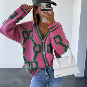 Outono e Inverno blusas das mulheres casaco único breasted toalha bordada V-neck top novo solto malha cardigan camisola para As Mulheres - Product Image 2