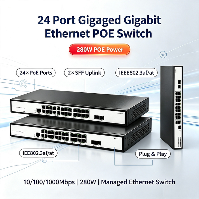 24 POE Port Gigabit + 2 SFP Easy Managed Ethernet POE Switch Support Web Management