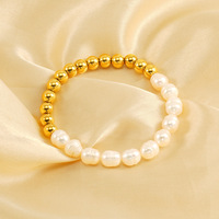 Bracelet Ganku en acier inoxydable plaqué or 18 carats pour femmes, bracelet à perles de forme baroque, bijoux élégants et minimalistes pour mariage