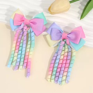 CN 2er-Set Regenbogen-Haarschleifen-Clips mit langen Korker-Quasten, Haarspangen für Mädchen und Kleinkinder, Farbverlauf-Accessoires - Product Image 2