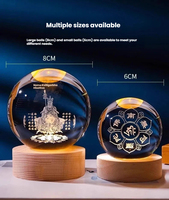 Boule de cristal 3D sculptée à l'intérieur, lampe de nuit LED, alimentée par USB, design moderne, chambre à coucher, Guanyin Bodhisattva, dieu indien, ornements Bouddha