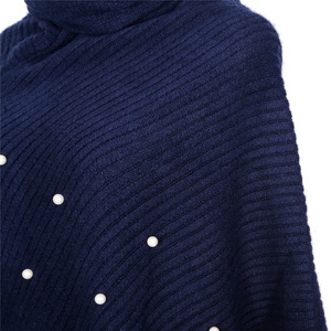 Offre Spéciale haute qualité épaissir mode dame voyageant chaud <span class=keywords><strong>Poncho</strong></span> châles couleur unie perle col haut plaine frange écharpe - Product Image 3