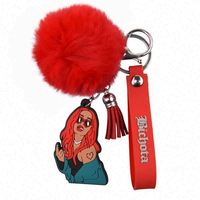 Ensemble de défense personnelle, boules de pompons de 8 cm, porte-clés, pompons, porte-clés en fausse fourrure de lapin, peluche moelleuse, porte-clés multicolores, porte-clés pompon