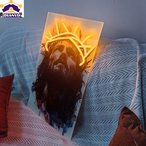 Art mural LED moderne Jésus-Christ 50x33cm vertical, impression sur toile religieuse, affiche design Art Déco, décoration chrétienne pour salon - Product Image 5