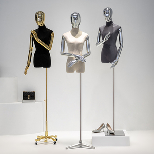 Venta al por mayor de ropa para mujer, maniquí para mujer, soporte de exhibición de medio cuerpo, cabeza dorada, brazos colgantes flexibles, maniquí para mujer - Product Image 1