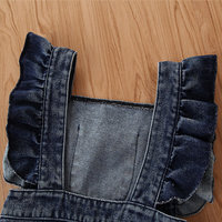 Ensembles de vêtements d'été pour filles 2020 sur mesure : Hauts à carreaux épaules dénudées + Pantalons à bretelles en jean – Polyester/Coton