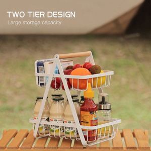 Custom Color 2-3-Tier Metal Foldable Adjustable Vegetable Rack with Rectangle <b>Wire</b> <b>Basket</b> Fruit Bowl Holder for Fruits - Product Image 3