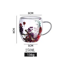 Tasse en verre à double paroi de 250 ml faite à la main avec fleur naturelle pour café et lait, sans BPA, résistante à la chaleur, unisexe – Meilleure vente