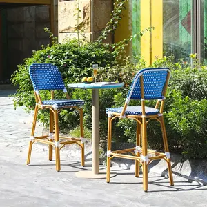 Muebles de jardín modernos, juego de café francés, sillas altas de mostrador Bistro, sillas de Bar de caña de aluminio para exteriores