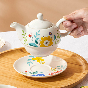 Set da Tè in Ceramica a 3 Pezzi con Motivo Floreale, Stile Britannico, Teiera Impilabile con Tazza e Piattino per Una Persona - Product Image 5