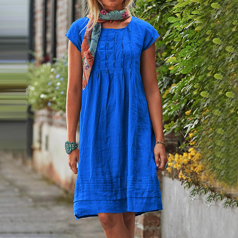 Casual Plus Size Simple Beach Dresses Women O-Neck Aline