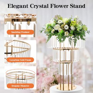 Moderno Supporto per Fiori da Matrimonio a 3 Livelli con Design Sospeso, Decorazione <span class=keywords><strong>in</strong></span> Metallo Dorato e <span class=keywords><strong>Cristallo</strong></span> - Product Image 5