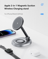 Chargeur sans fil magnétique 2 en 1 pour iPhone 15/14/13/12 Téléphones mobiles Montres Casques Station de charge rapide Pliable