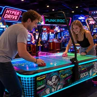 Table de hockey sur air à monnayeur pour 2 joueurs avec cadre métallique, éclairage LED, tableau de scores électronique et prise en charge de la langue anglaise