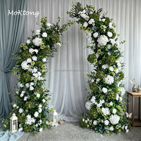 Arche de fleurs artificielle pour mariage, toile de fond en roses de soie, hortensias verts et blancs, arche florale en forme de corne pour décoration de mariage