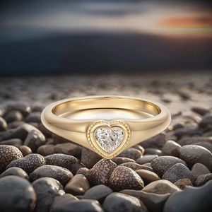 Anillo de Oro Amarillo con Diamante Corte Corazón, Joyería Romántica de Compromiso para Mujer - Product Image 3