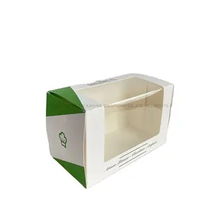 Caixa de papel transparente personalizada para muffin cup, bolo, scone, croissant, pastelaria, camarão verde e branco, à prova de graxa