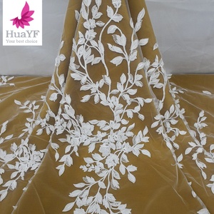 Vestido de novia blanco de encaje 3D cortado con láser de alta calidad, patrón de hojas de tul, tela de vestido francés, 2017 - Product Image 6