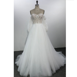 <span class=keywords><strong>Robe</strong></span> <span class=keywords><strong>de</strong></span> <span class=keywords><strong>mariée</strong></span> <span class=keywords><strong>moins</strong></span> chère perles épaules dénudées en tulle à manches longues <span class=keywords><strong>robe</strong></span> <span class=keywords><strong>de</strong></span> <span class=keywords><strong>mariée</strong></span> ligne A sur mesure - Product Image 1