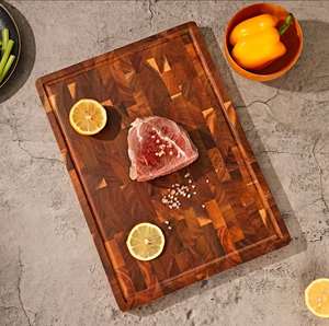 Planche à découper en bois d'acacia avec rainure pour les jus, planche de cuisine réversible en bois de bout - Product Image 1