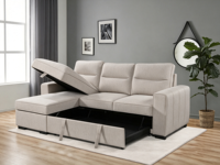 Canapé d'angle de luxe en tissu avec lit escamotable intégré et rangement extensible pour salon