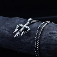 Bijoux vintage en argent sterling 925, design punk, pendentif trident oxydé