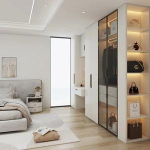 Walk-in Closet Bedroom Modern Luxury Custom Glass Door White Furniture Chandelier Island Organizer <strong>Set</strong> - Product Image 4