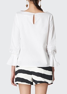 Camicetta basica in cotone <span class=keywords><strong>con</strong></span> collo <span class=keywords><strong>a</strong></span> <span class=keywords><strong>barca</strong></span> <span class=keywords><strong>a</strong></span> maniche lunghe <span class=keywords><strong>con</strong></span> elastico semplice camicia bianca da donna - Product Image 5