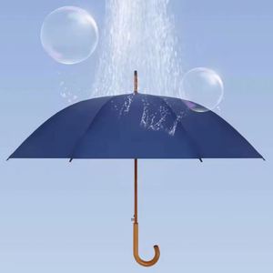 Parapluie de voyage pour adulte avec logo, 8 baleines, manche en bois, design classique, semi-automatique, style droit, en tissu pongé - Product Image 6