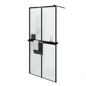 Paroi de douche Walk-in 39,4x76,8 pouces en verre ESG noir avec cadre en aluminium, salle de douche moderne - Product Image 1