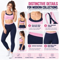 Ensemble de yoga personnalisé à pois avec soutien-gorge de sport superposé à double bretelles, ceinture contrastante et leggings taille haute, tenue de studio pour femmes, vêtements de sport