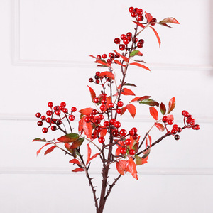 QIHAO Branche de baies artificielles 100 cm 6 branches Couleurs rouges d'automne Haute qualité Décoration d'intérieur - Product Image 3