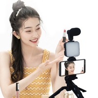 Kit de vlogging portable pour l'extérieur AY49, lumière LED RVB rechargeable, microphone filaire, bâton de selfie, trépied pour la photographie