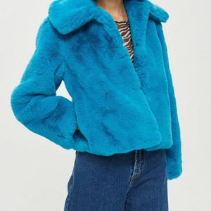 Custom Ladies Long Sleeves Side Pockets Turndown Collar Pink Short <b>Faux</b> <b>Fur</b> Coat - Product Image 4