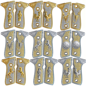 Guancette Personalizzate Incise in Oro Finitura Diamante e Perla per Beretta 92 92fs 96 <span class=keywords><strong>M9</strong></span> Full Size - Product Image 2