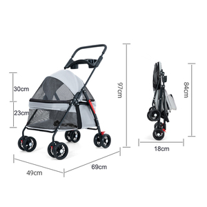 รถเข็นสัตว์เลี้ยงแบบตาข่ายระบายอากาศ ดูดซับแรงกระแทก พับเก็บได้ สำหรับพาสัตว์เลี้ยงเดินเล่นกลางแจ้ง - Product Image 4