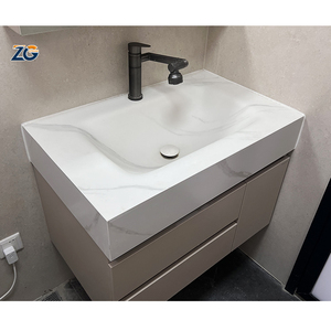 ZGSTONE Lavabo intégré moderne personnalisé pour hôtel, en pierre frittée Calacatta blanche sans joint, évier composite minimaliste pour salle de bain - Product Image 1