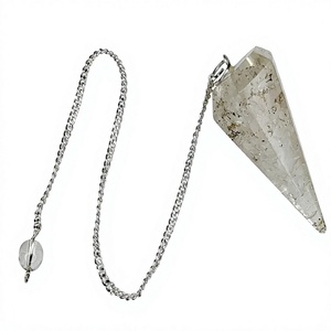 Pendule d'orgone en éclats de quartz cristallin, artisanat en pierres semi-précieuses pour la guérison Reiki, pendule de radiesthésie en pierres précieuses sculptées à la main, Gujarat - Product Image 1