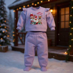 Tuta natalizia viola per bambine, a maniche lunghe, girocollo, 100% cotone, casual, invernale, con stampa di personaggi e dettagli laterali - Product Image 2