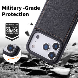 Protecteur de téléphone portable en cuir PU sans fil Offre Spéciale <span class=keywords><strong>avec</strong></span> bouton en métal étui de téléphone de charge magnétique pour iPhone 17 Pro Max - Product Image 5