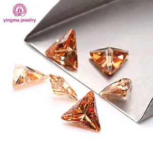 Wholesale price best quality cz 3*3mm-10*10mm triangle cut cz stone cubic zirconia champagne color loose gems for diy or factory