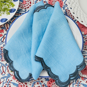 Napperons de mariage à bords festonnés, serviettes en lin pur, monogramme brodé sur mesure, bord vert bleu, serviette en lin - Product Image 3