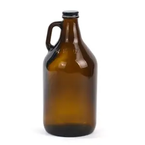 64oz 2000ml 2 L amber color small mouth beer wine glass bottle with lid