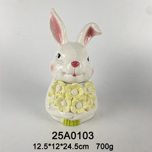 Pot à biscuits <span class=keywords><strong>en</strong></span> céramique <span class=keywords><strong>en</strong></span> forme d'œuf Lapin de Pâques avec nœud orange, décoré à la main, pour rangement de cuisine, cadeau - Product Image 3