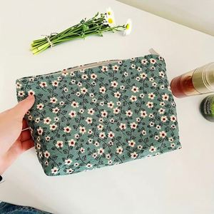 Daisy Flower Corduroy Eco-Friendly Makeup Pouch Custom Zipper Lady <b>Storage</b> Bag Wedding Bridesmaid Gifts Travel Cosmetic - Product Image 4