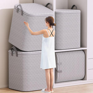 Sac de rangement pour vêtements à rayures, rectangulaire, gris, en coton rayé épais, pour chambre à coucher, type ZH854566 - Product Image 1