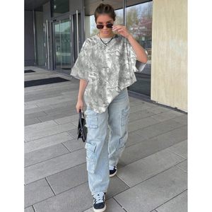 FOXA Women Oversized Printed T-Shirt Cotton Casual Summer <b>Tops</b> Breathable Regular Sleeve Jersey Fabric - Product Image 6