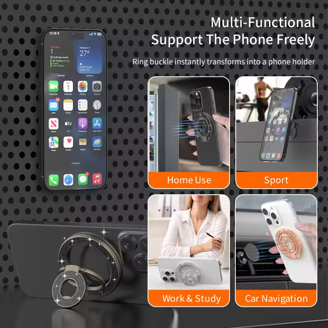 360° Rotating Removable Diamond Magnetic Custom Logo Phone Round Ring Holder Grip Kickstand for Smart Phone
